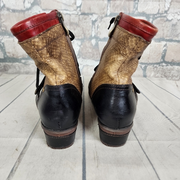 Spring Step L'ARTISTE 3 Tone Leather Ankle Boot Reptile Tan Black Size 37 - Picture 11 of 16